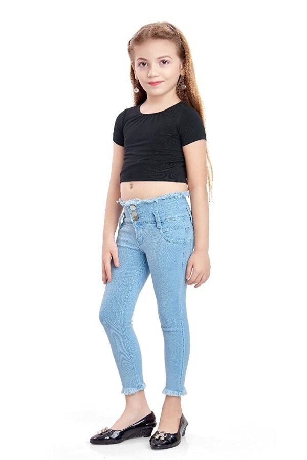 Denim Kids Ice Blue Skinny Fit Ankle Length 3 Button Fur Waistband Jeans